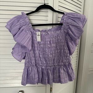 Banana Republic Purple Ruffle Sleeve Blouse